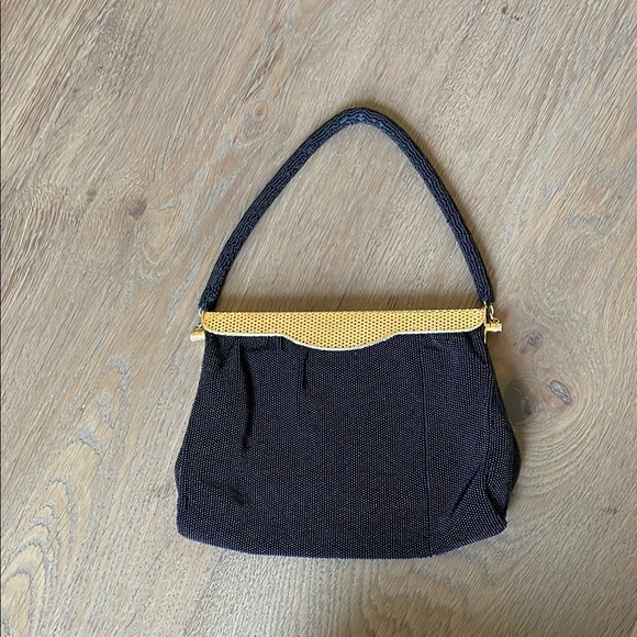 Vintage Black Beaded Gold Metal Top Closure Purse - Picture 1 of 9